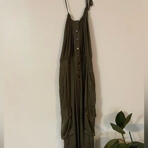 Free people olive green utility jumpsuit-size medium jumpsuit